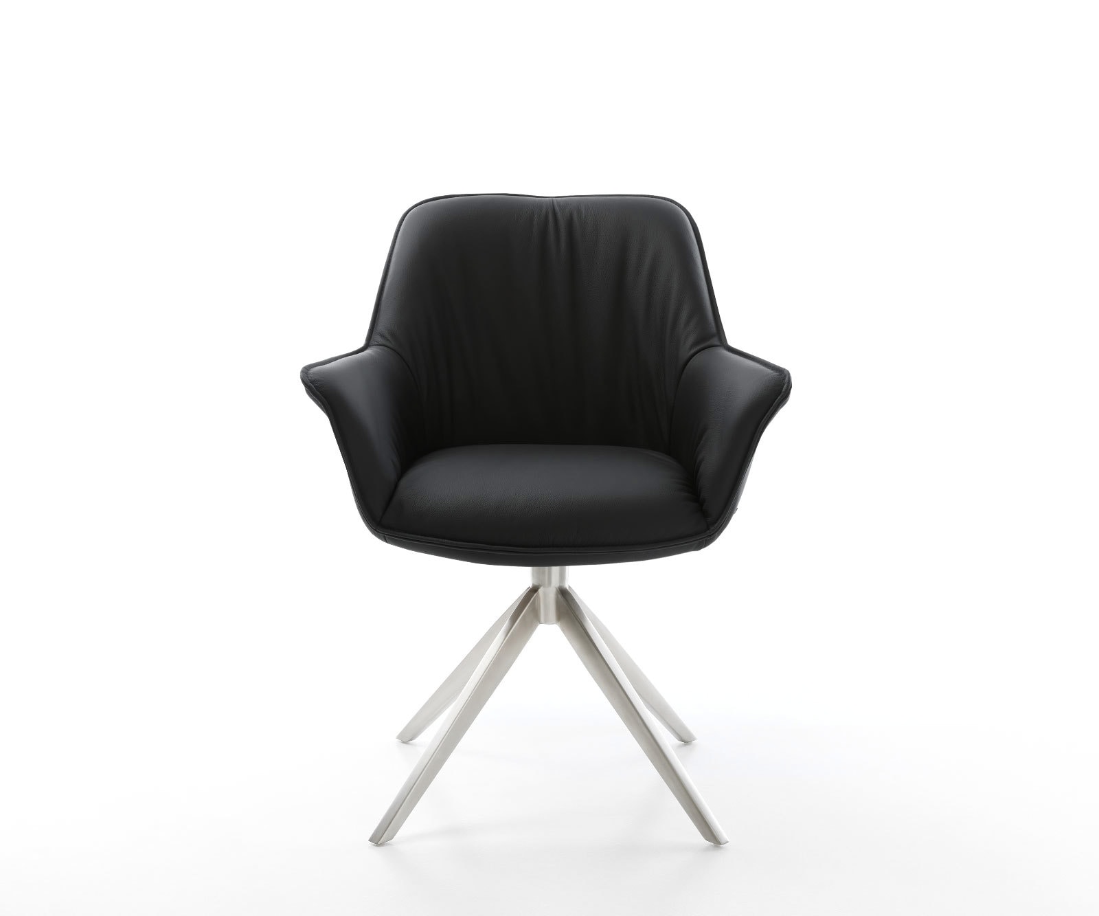 Drehstuhl Keila-Flex mit Armlehnen Echt-Leder Schwarz Kreuzgestell breit Edelstahl 360° drehbar Wippfunktion 1 Drehstuhl Keila-Flex mit Armlehnen Echt-Leder Schwarz Kreuzgestell breit Edelstahl 360° drehbar Wippfunktion 1