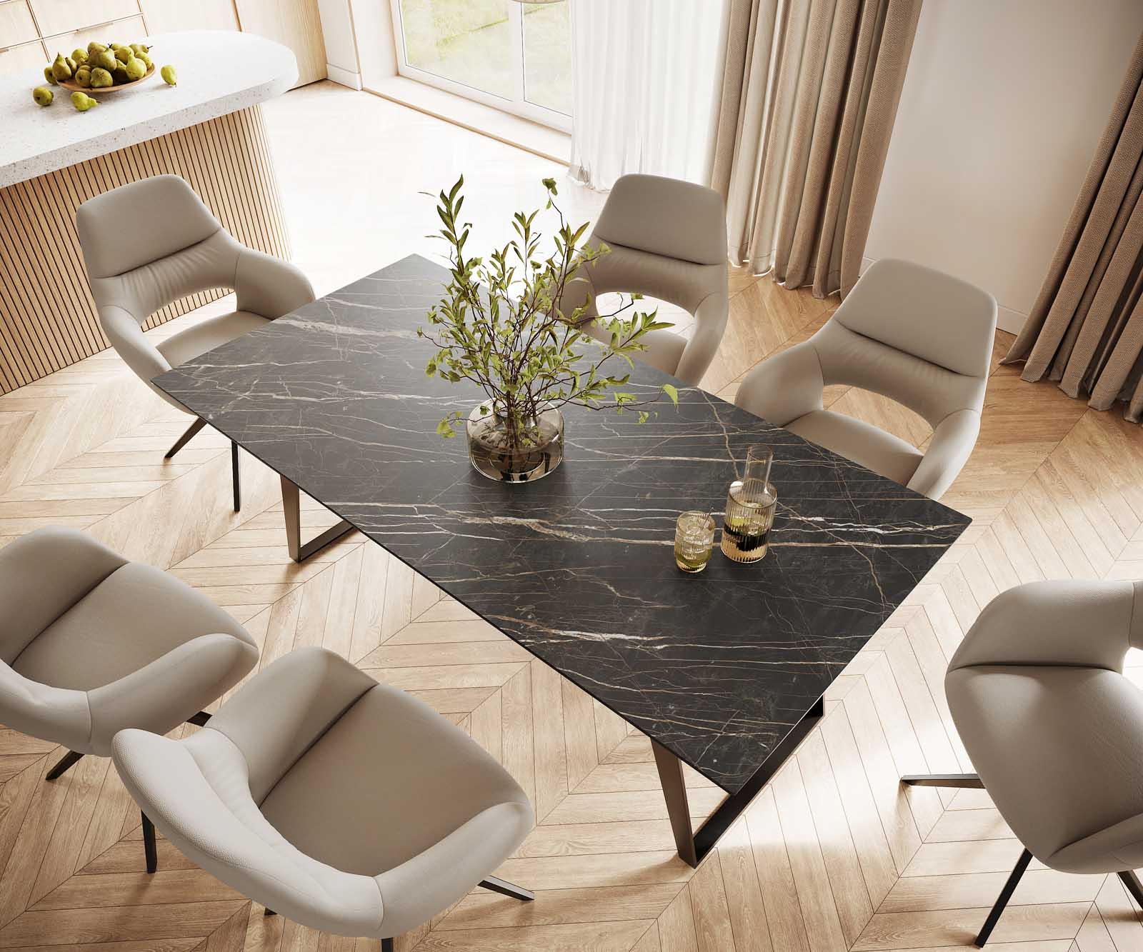 Esstisch Edge 200x100 Keramik Laminam® Noir Desir Braun Metall Schräg Schwarz 3