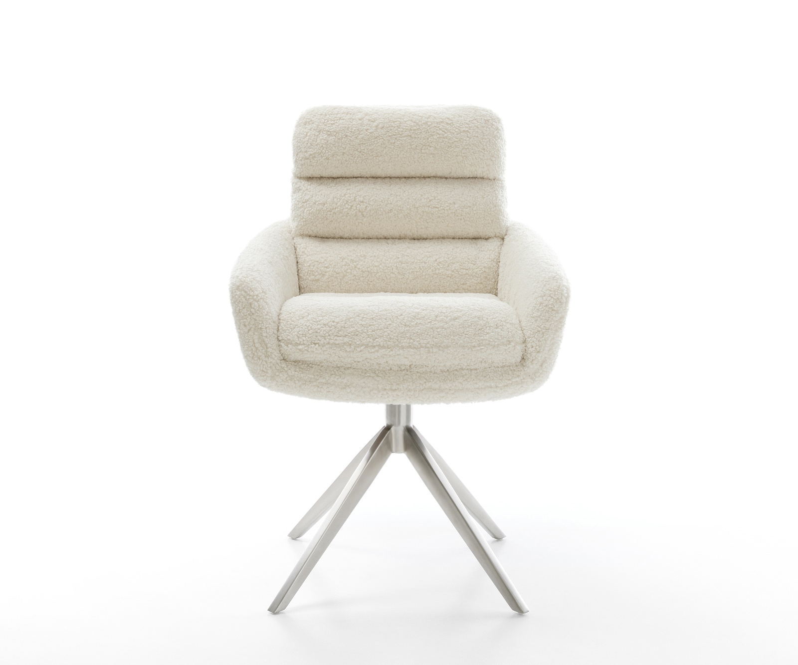 Drehstuhl Abelia-Flex mit Armlehnen Teddystoff Beige Kreuzgestell breit Edelstahl 360° drehbar Wippfunktion 1