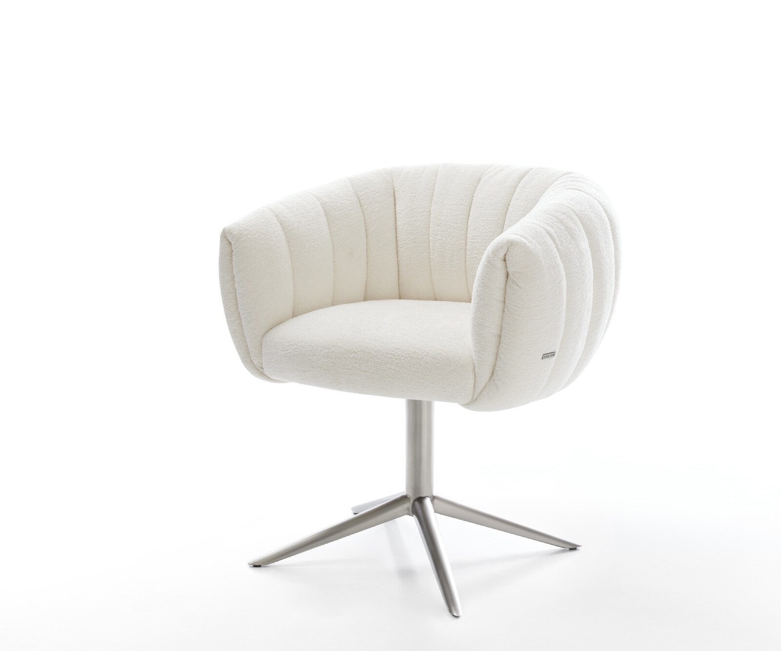 Drehstuhl Jada-Flex Bouclé Soft Beige Fußkreuz Edelstahl 360° drehbar Wippfunktion Taschenfederkern