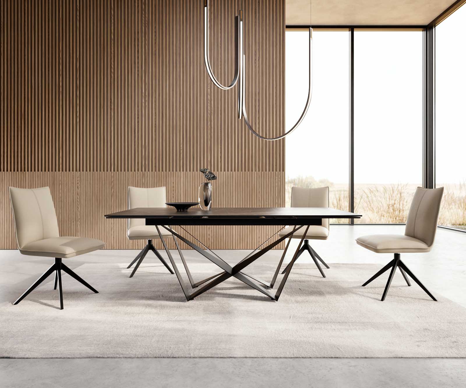 Esstisch Edge 200-300x100 Keramik Laminam®Noir Desir Braun Spider Flachstahl Schwarz ausziehbar 5