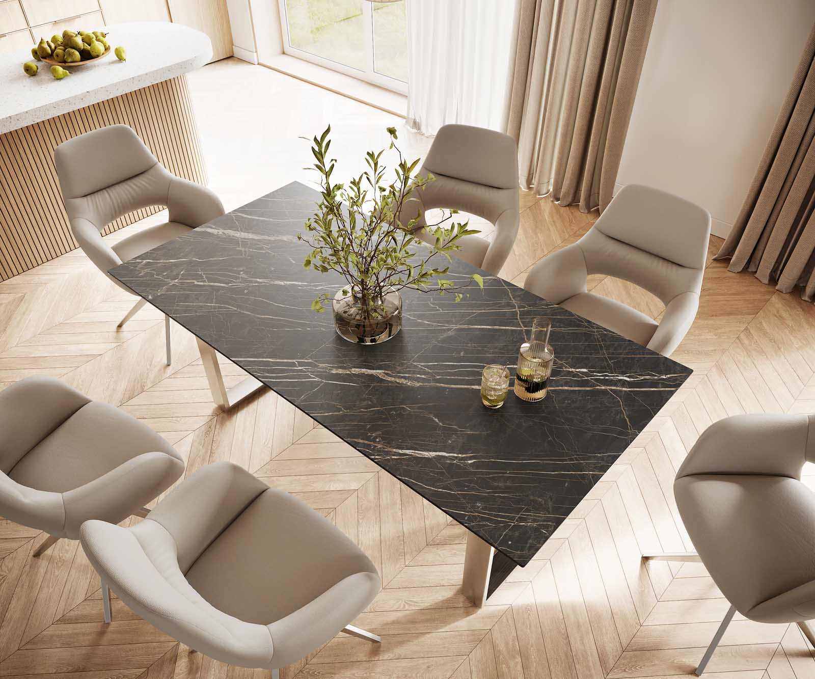Esstisch Edge 200x100 Keramik Laminam® Noir Desir Braun Edelstahl Schmal 4