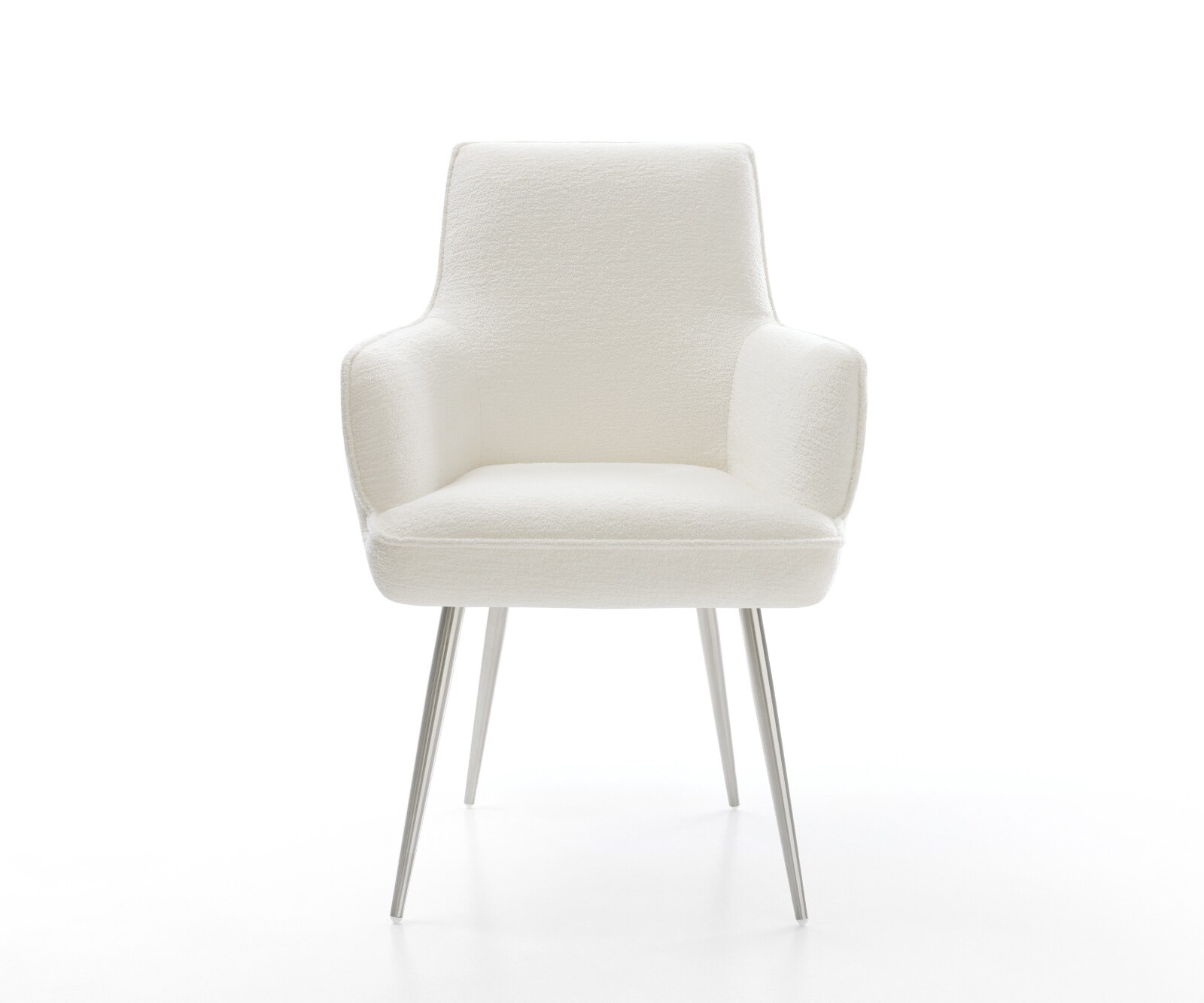 Esszimmerstuhl Heira-Flex mit Armlehnen Bouclé Soft Beige 4-Fuß konisch Edelstahl Taschenfederkern 2