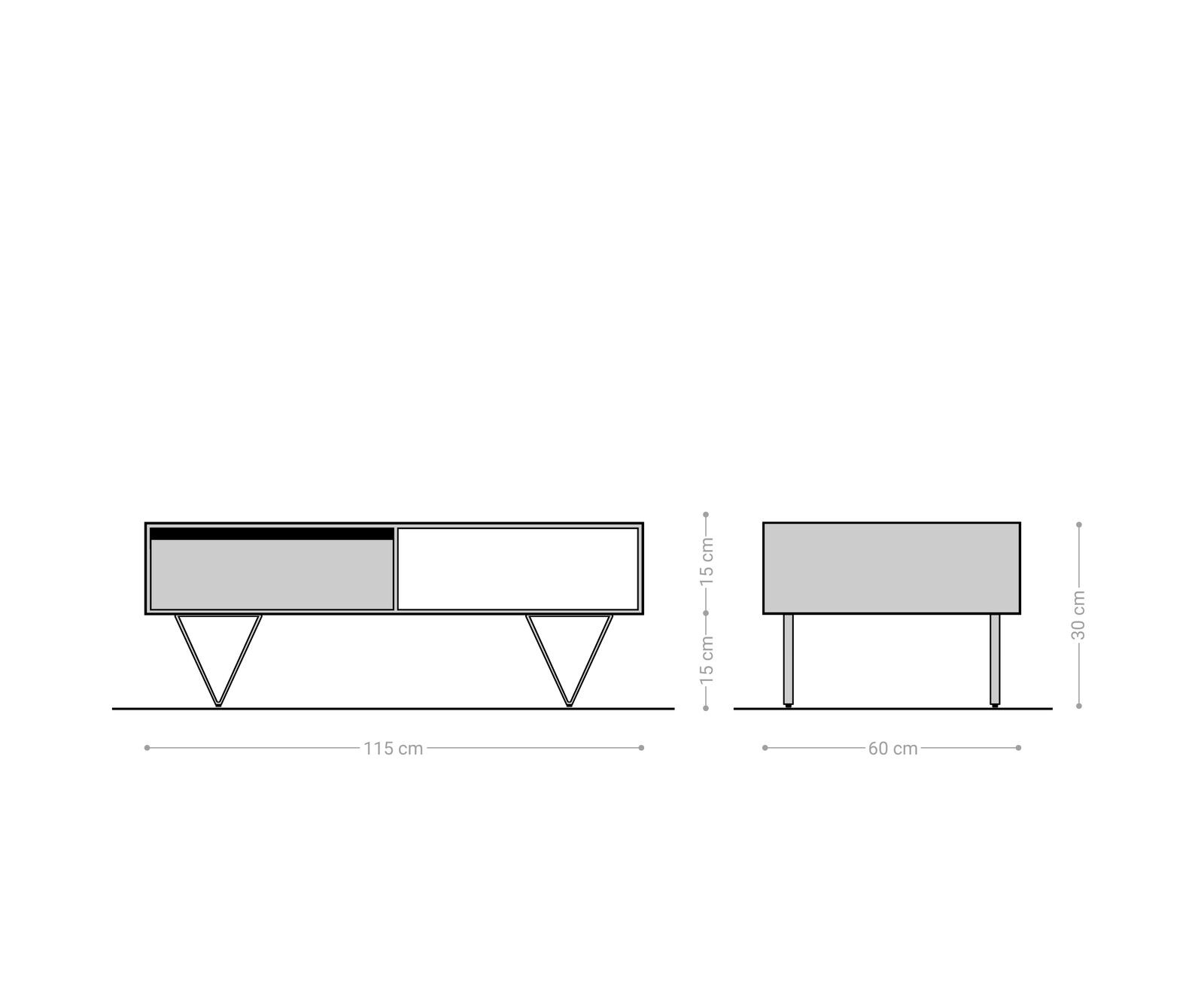 Couchtisch Stonegrace 115x60 cm Akazie Braun Schiefer 2 Schubladen 1 Fach V-Fuß Schwarz 4