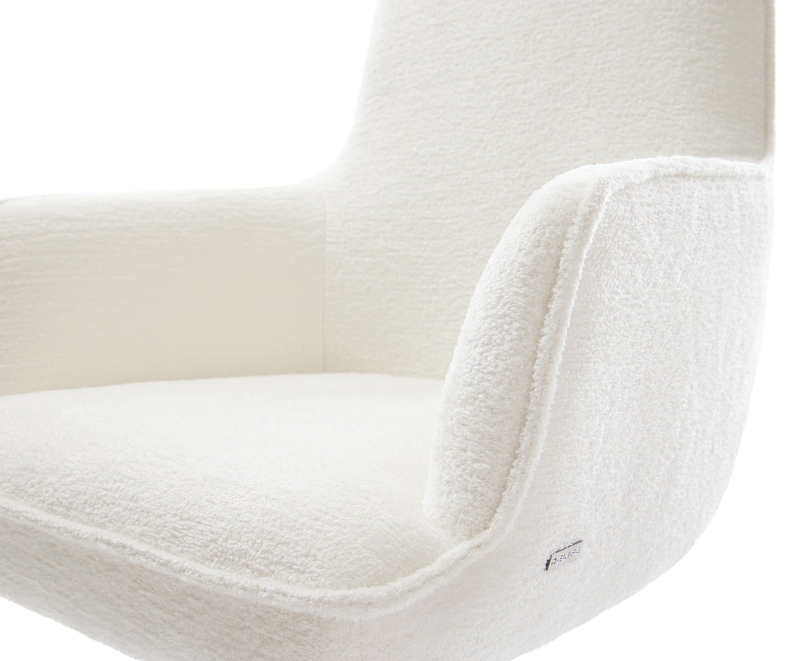 Esszimmerstuhl Heira-Flex mit Armlehnen Bouclé Soft Beige 4-Fuß konisch Edelstahl Taschenfederkern 3
