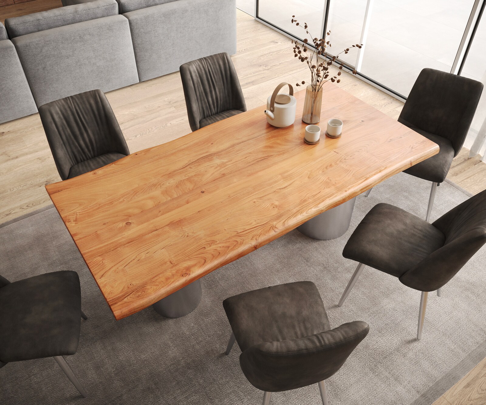 Esstisch Edge 200x100 XL Akazie Natur Troa Edelstahl gebürstet Live-Edge 3