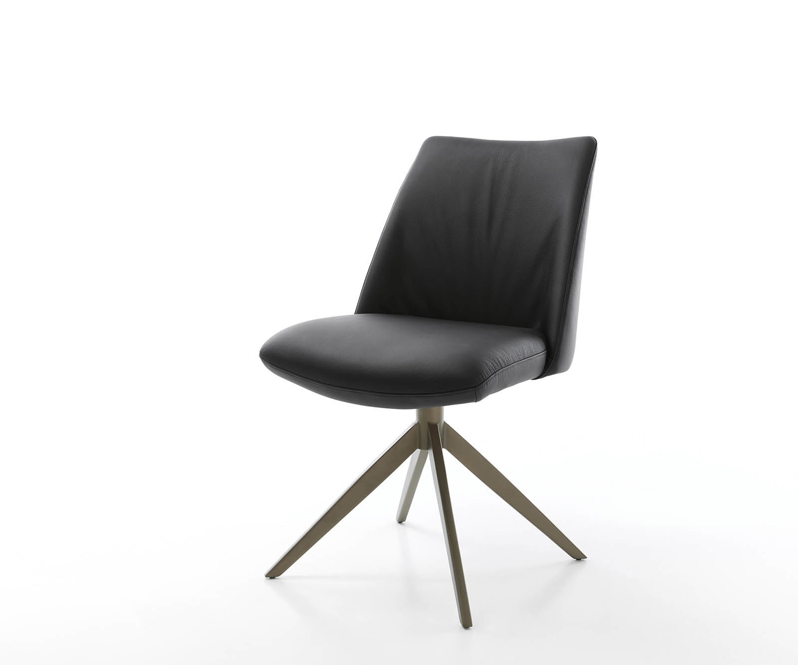 Drehstuhl Elso-Flex Echt-Leder Schwarz Kreuzgestell breit Effektfinish Titan 360° drehbar Taschenfederkern
