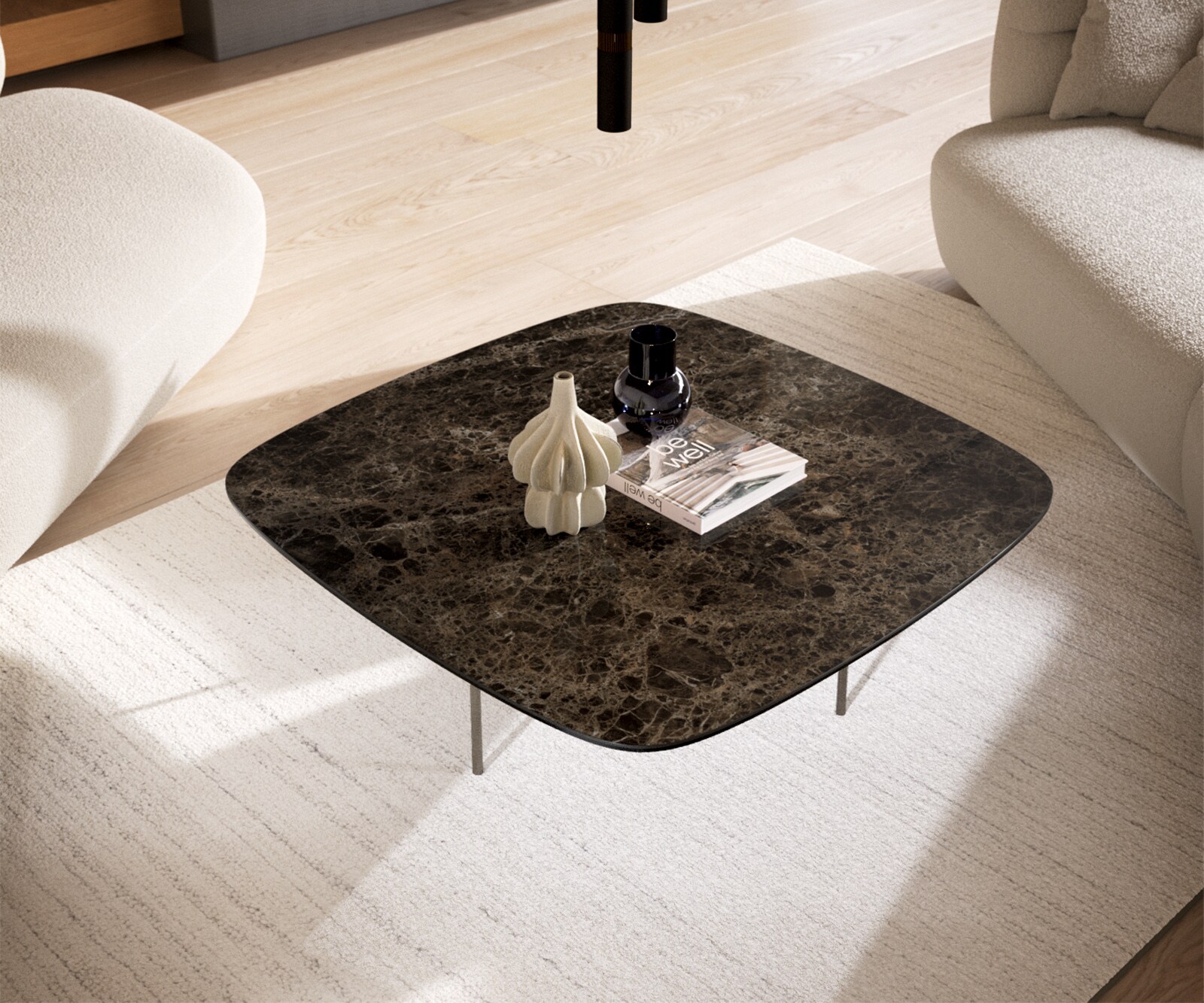 Couchtisch Edge Boot 90x90 cm Keramik Laminam® Emperador Extra Lucidato Dunkelbraun Trive Edelstahl gebürstet 4