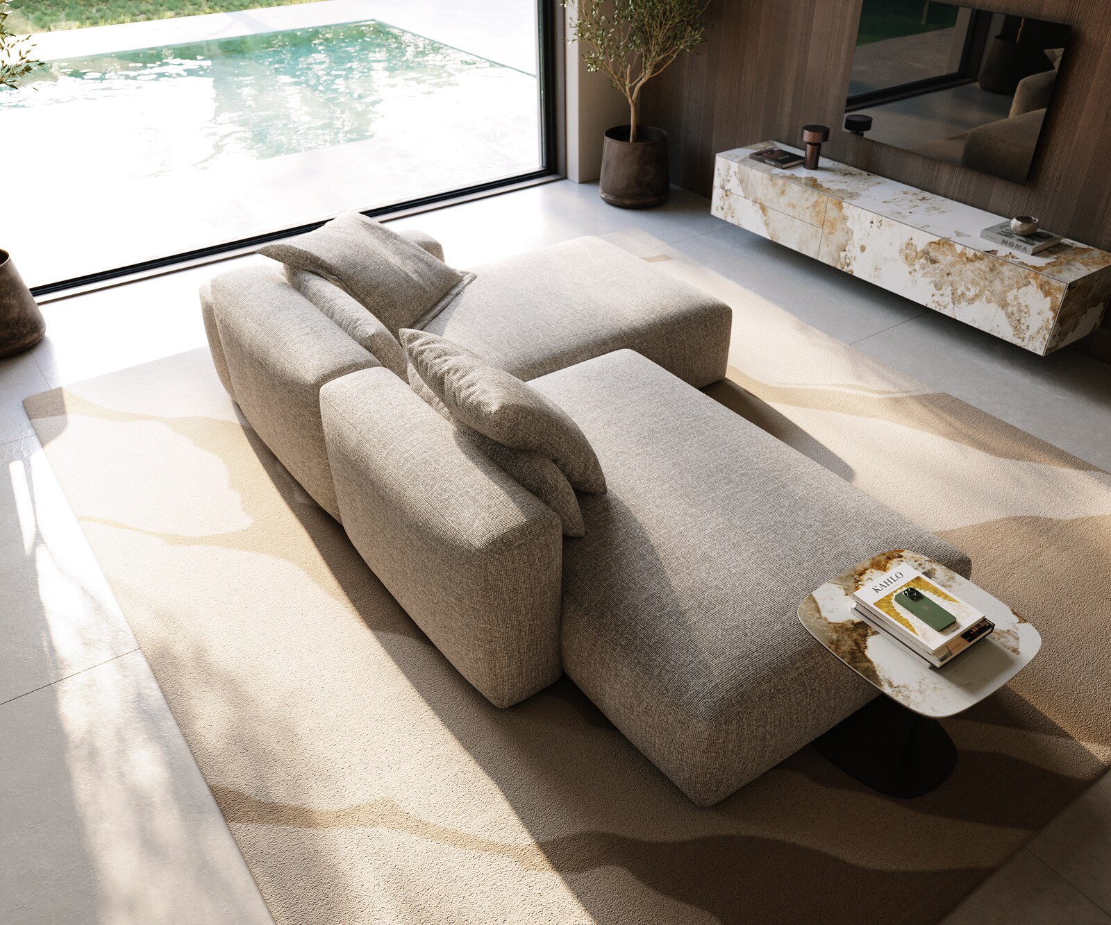 Ecksofa Freestyle 310x200 cm Webstoff Soft Beige Kappnaht 3