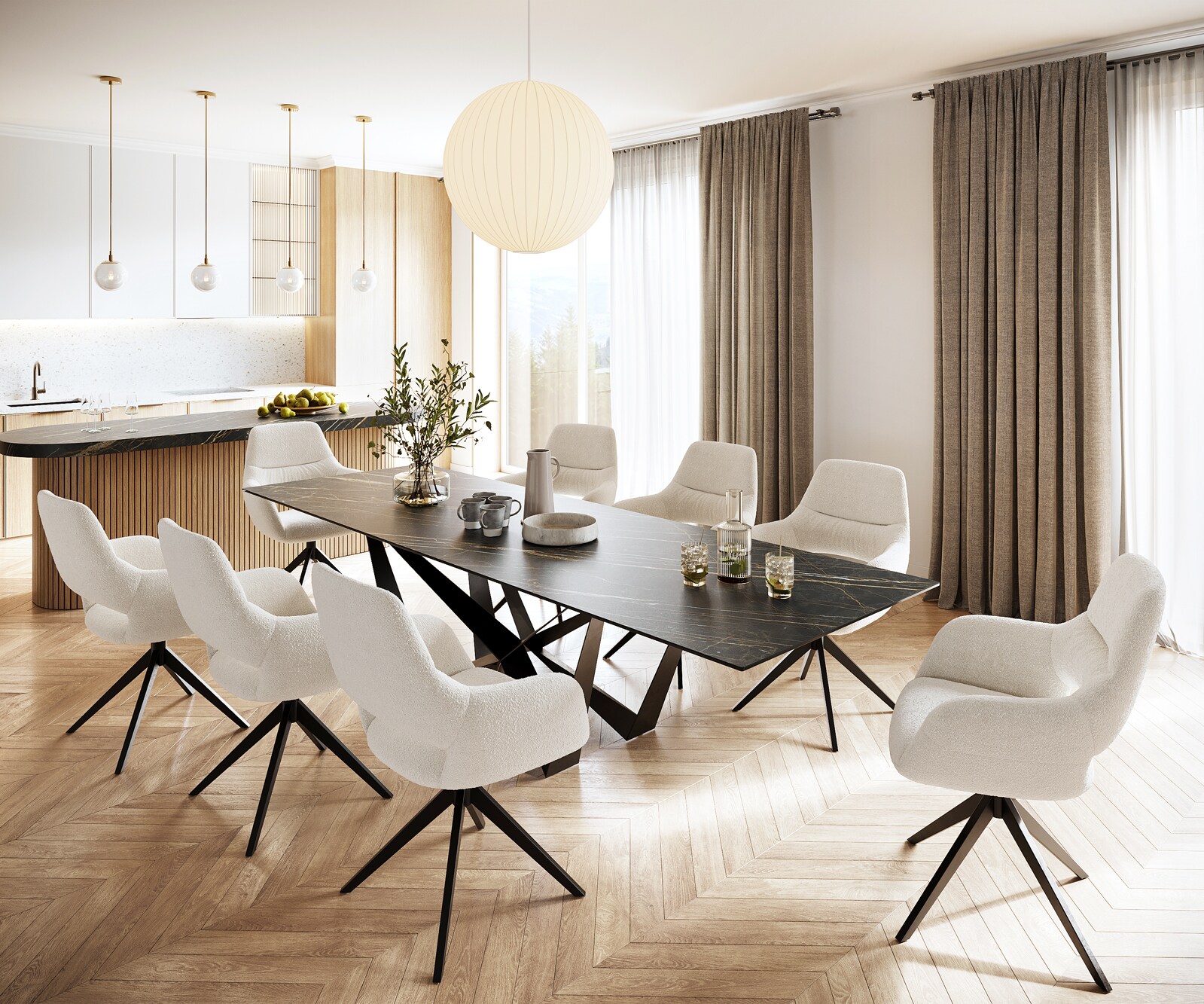 Esstisch Edge 300x100cm Keramik Laminam®Noir Desir Braun Mittelfuß Flachstahl Schwarz 5