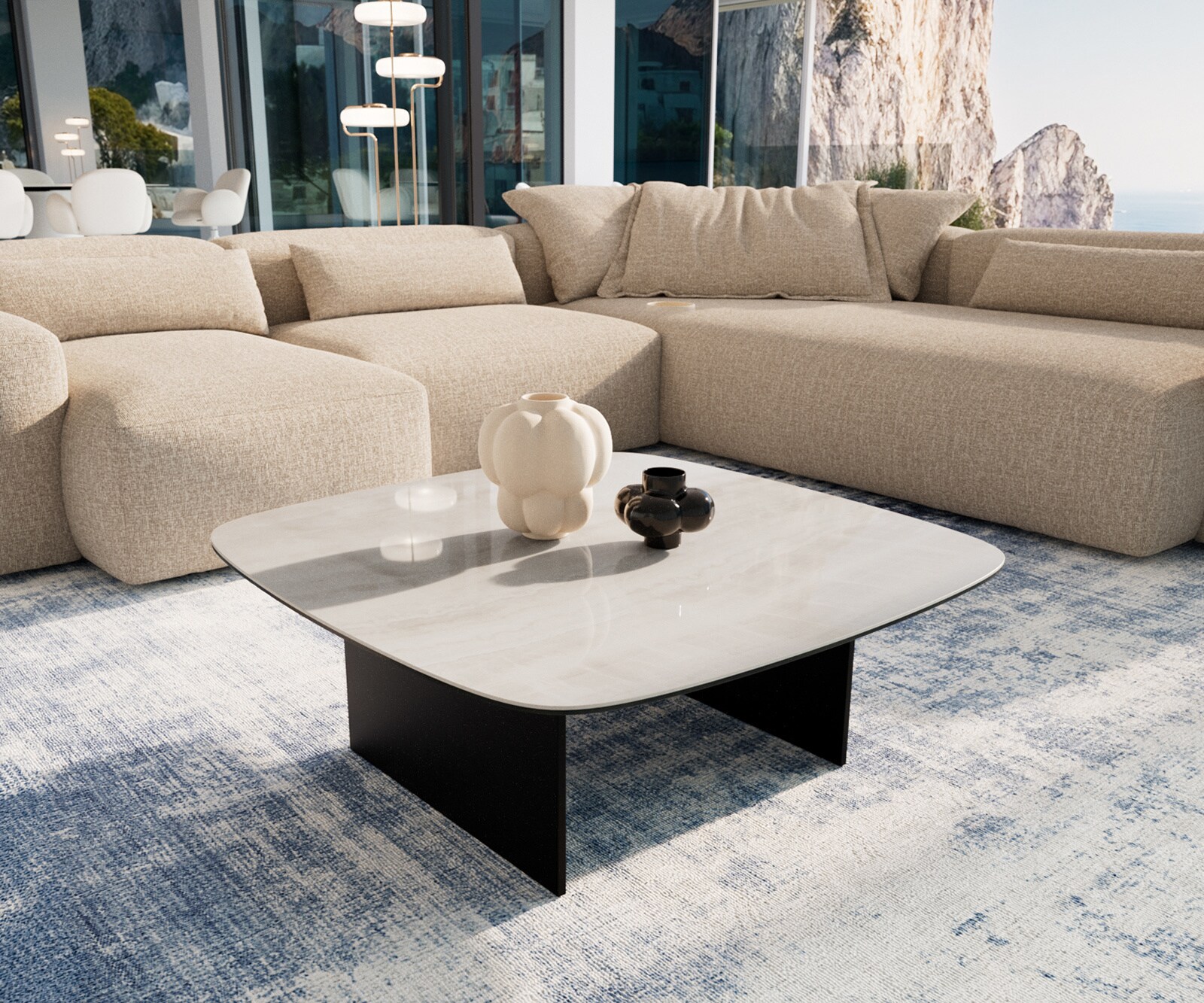Couchtisch Edge Boot 90x90 cm Keramik Onyx Champagne Salto Metall Schwarz 1