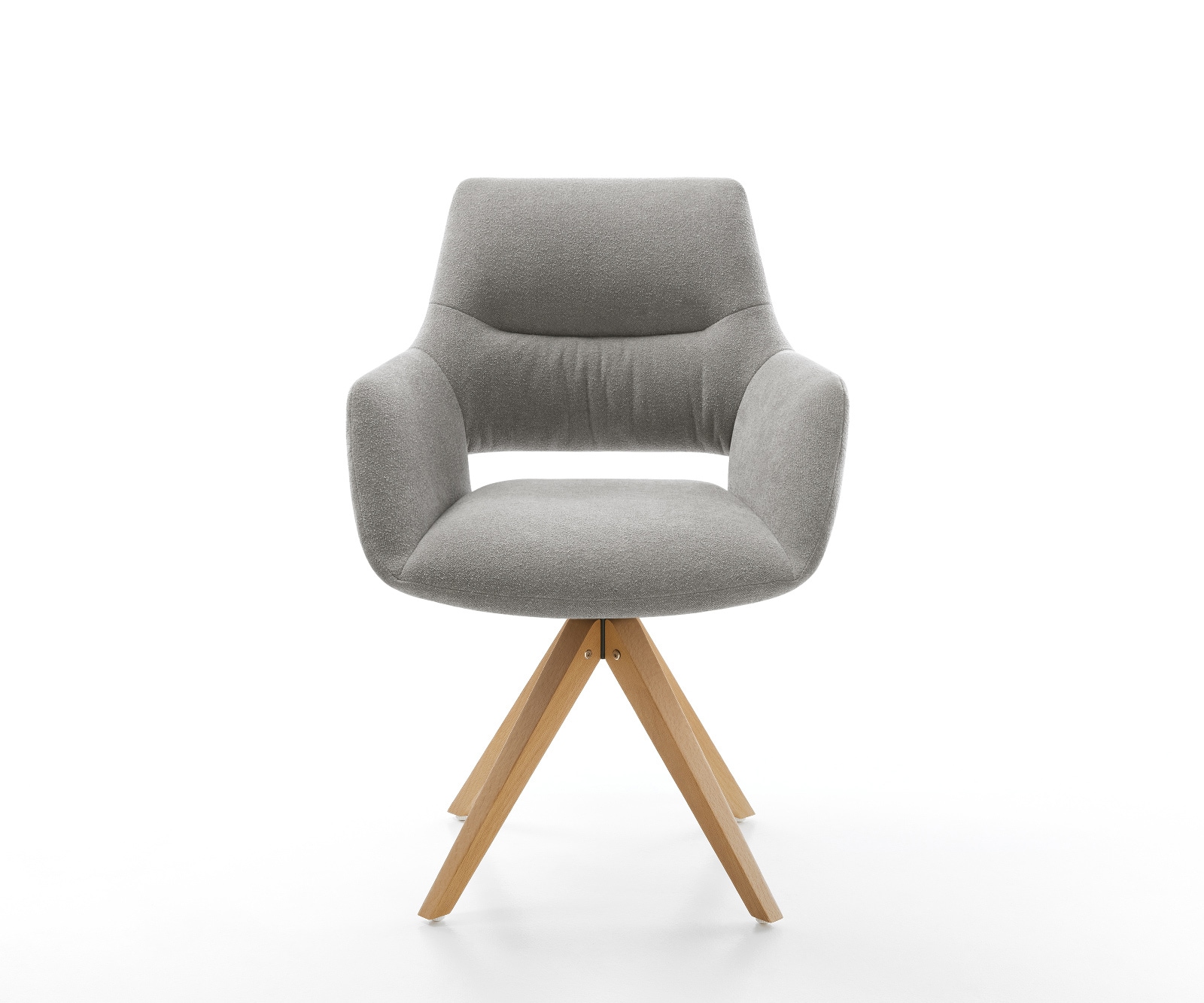Drehstuhl Yago-Flex mit Armlehnen Strukturstoff Soft Grau Holzgestell kantig Natur 360° drehbar Taschenfederkern 1