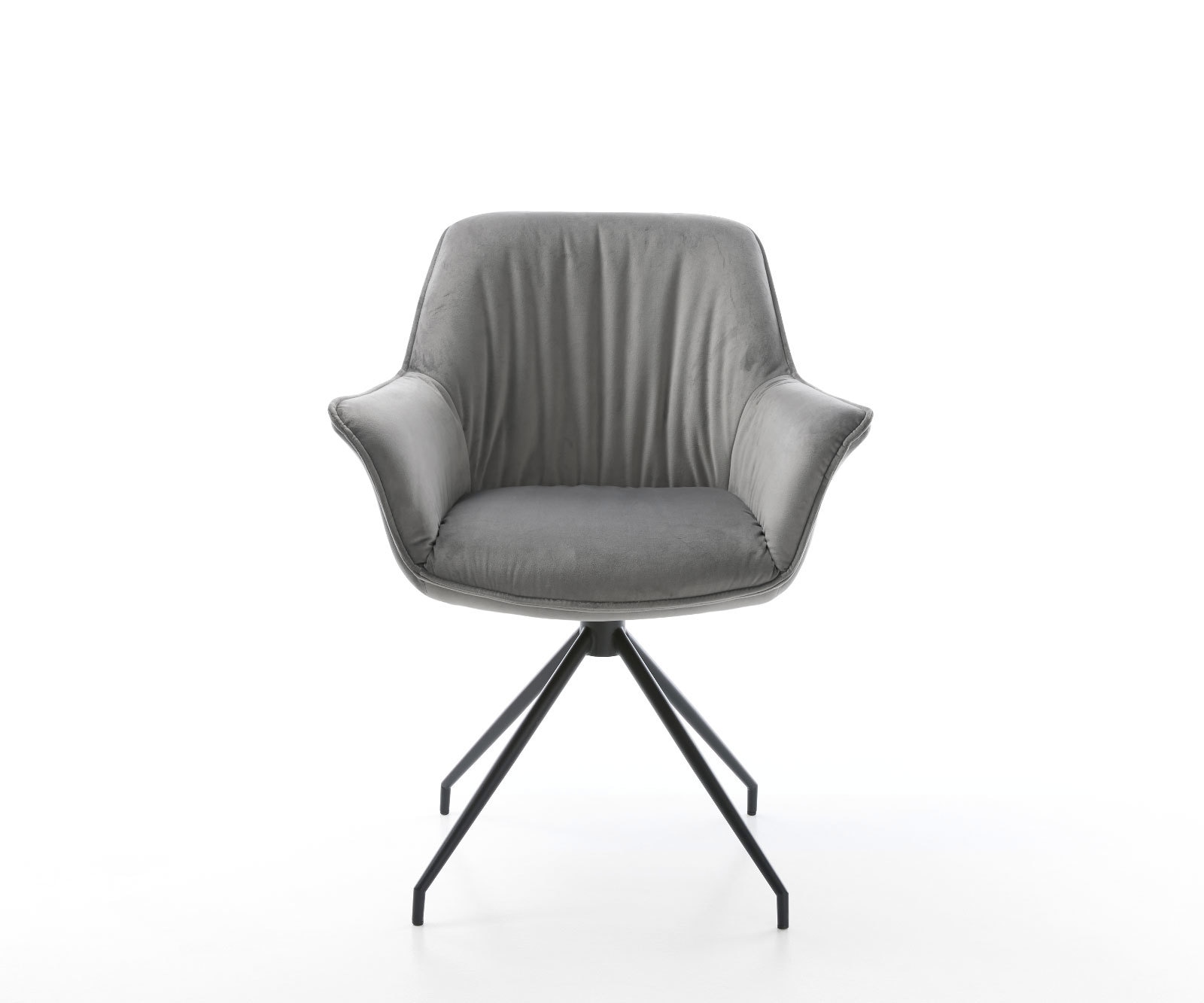 Esszimmerstuhl Keila-Flex mit Armlehnen Samt Grau Kreuzgestell konisch Schwarz 2 Esszimmerstuhl Keila-Flex mit Armlehnen Samt Grau Kreuzgestell konisch Schwarz 2
