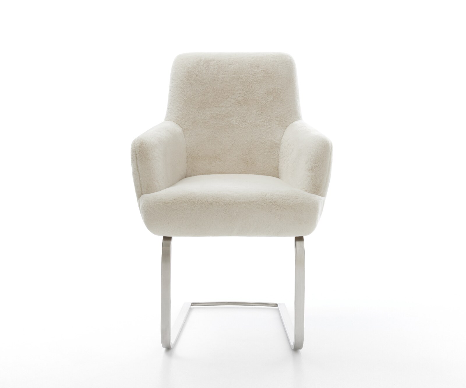 Freischwinger Heira-Flex mit Armlehnen Plüsch Creme-Weiß Freischwinger flach Edelstahl Taschenfederkern 1