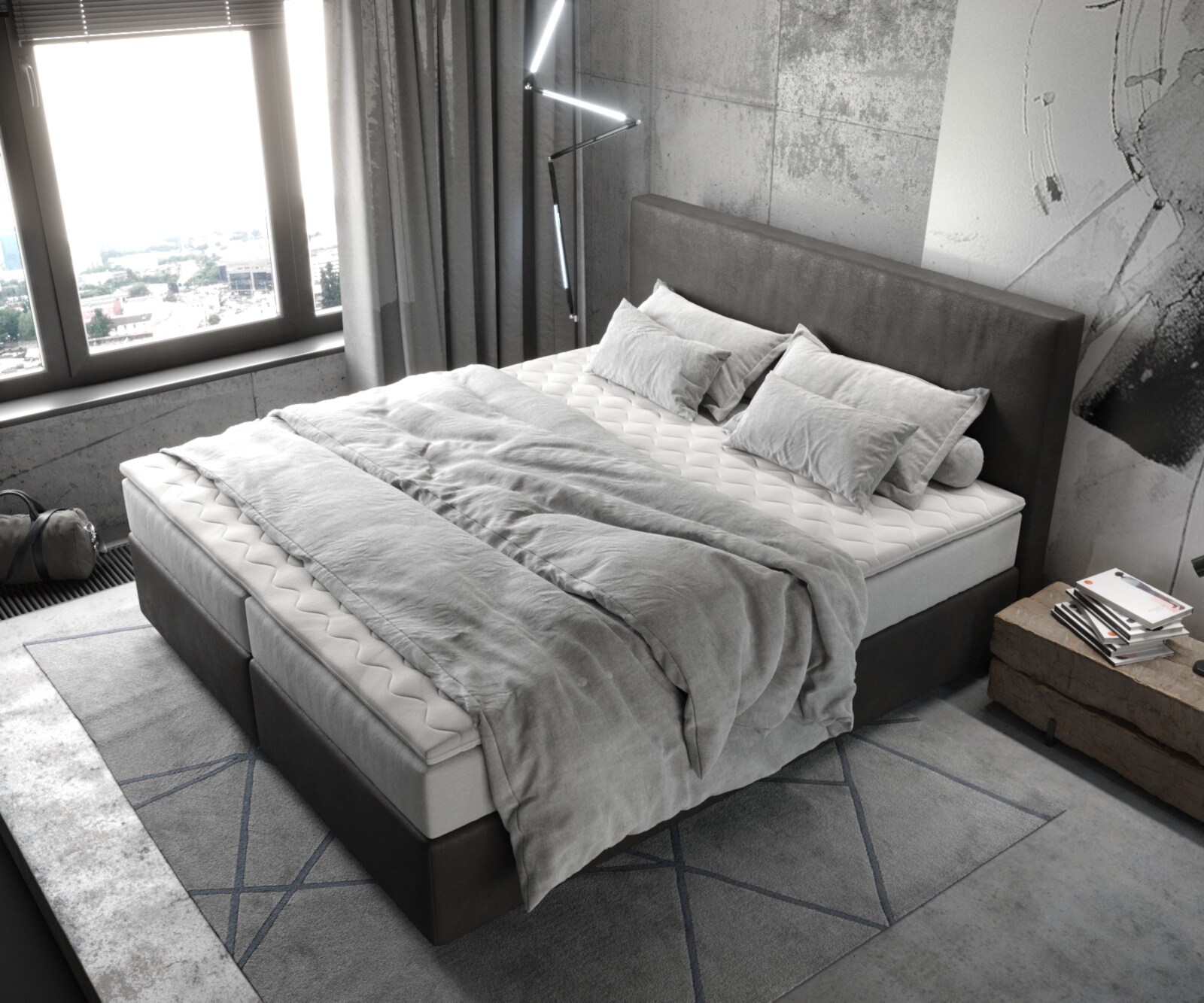 Boxspringbett Dream-Well 180x200 cm Mikrofaser Anthrazit Vintage mit TFK Matratze und Visco Topper 3