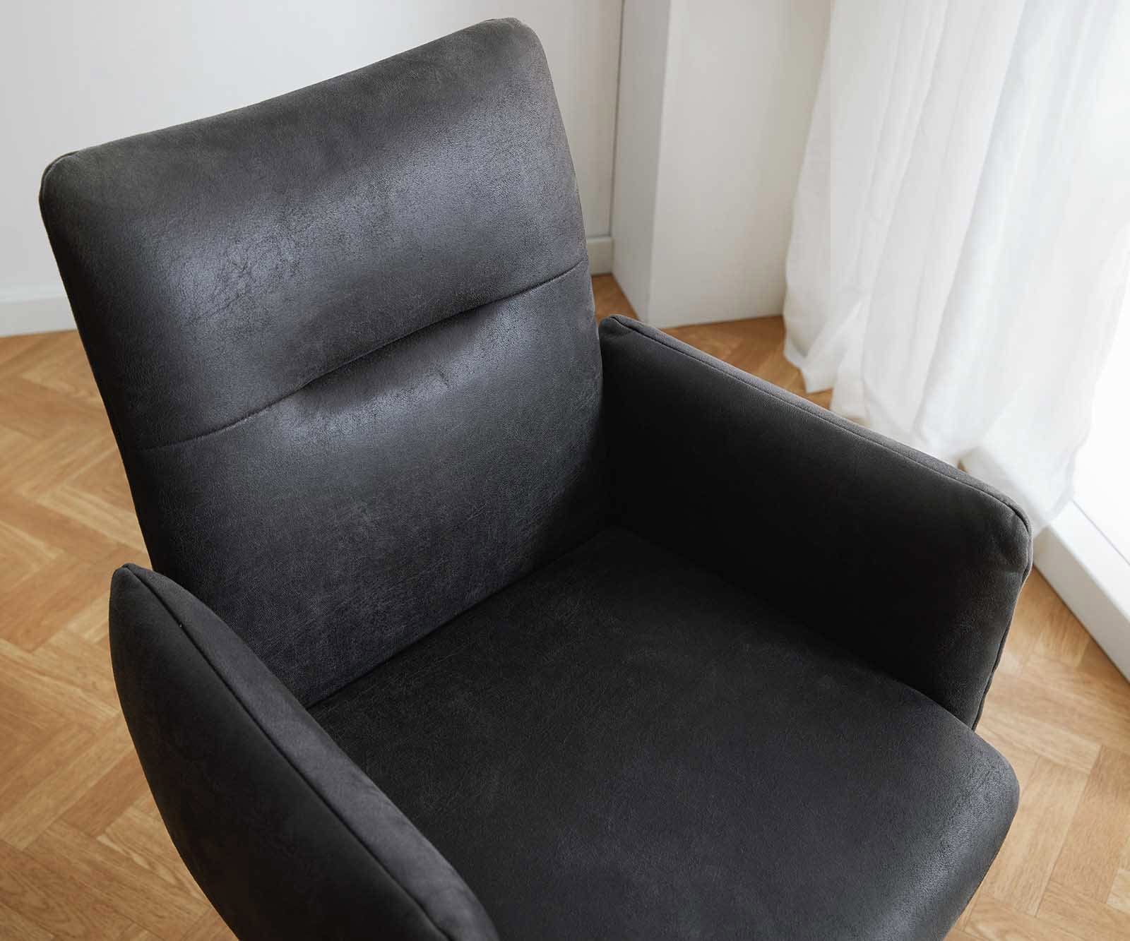 Esszimmerstuhl Jova-Flex mit Armlehnen Mikrofaser Anthrazit Vintage Kufengestell Edelstahl Taschenfederkern 3 Esszimmerstuhl Jova-Flex mit Armlehnen Mikrofaser Anthrazit Vintage Kufengestell Edelstahl Taschenfederkern 3