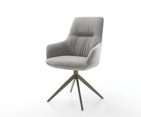 Drehstuhl Zelia-Flex mit Armlehnen Strukturstoff Soft Grau Kreuzgestell breit Effektfinish Titan 360° drehbar Wippfunktion Taschenfederkern