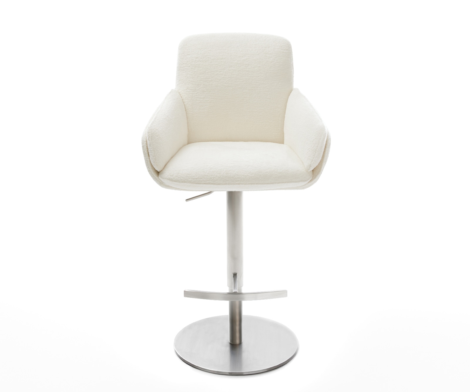 Barstuhl Luan-Flex Bouclé Soft Beige Drehfuß höhenverstellbar Edelstahl Silberfarben 1