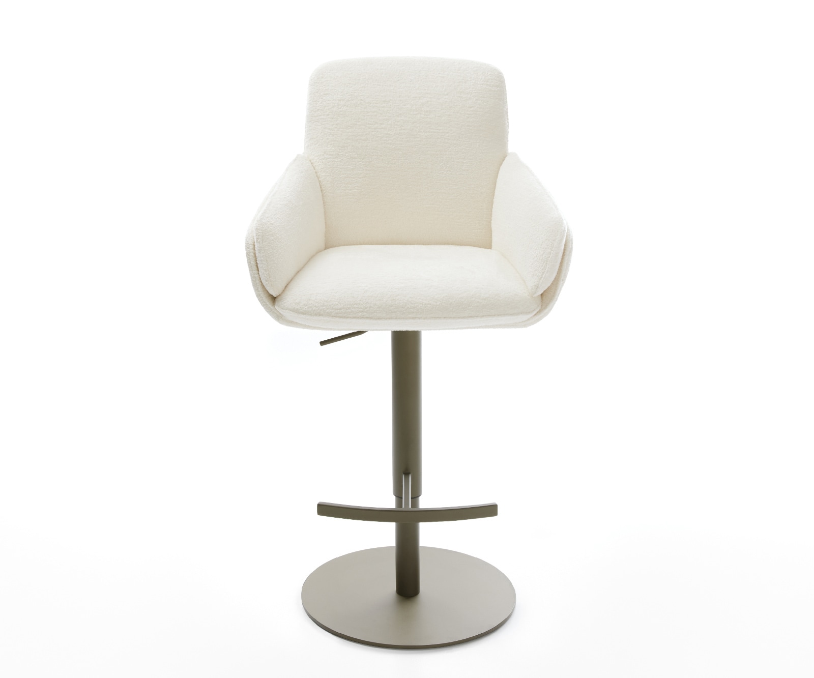 Barstuhl Luan-Flex Bouclé Soft Beige Drehfuß höhenverstellbar Metall Titanfarben 1