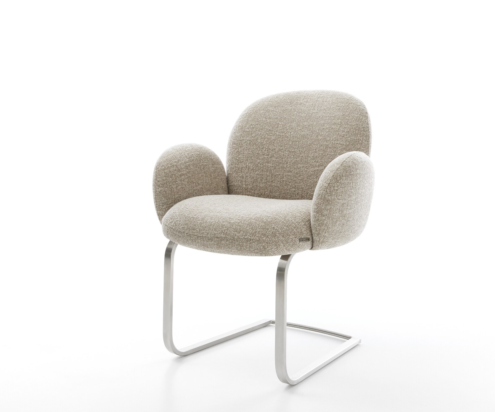 Freischwinger Nube-Flex mit Armlehnen Webstoff Soft Beige Freischwinger flach Edelstahl Taschenfederkern