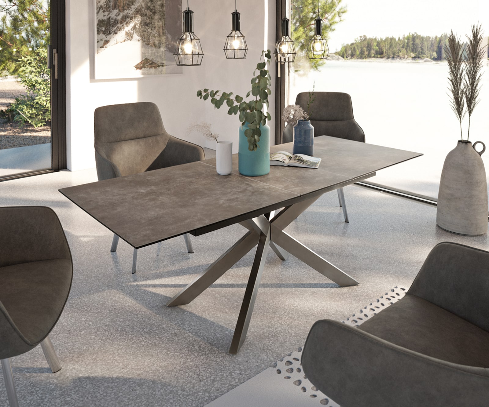 Esstisch Daven 160/200x90 cm Keramik Braun Edelstahl ausziehbar 1