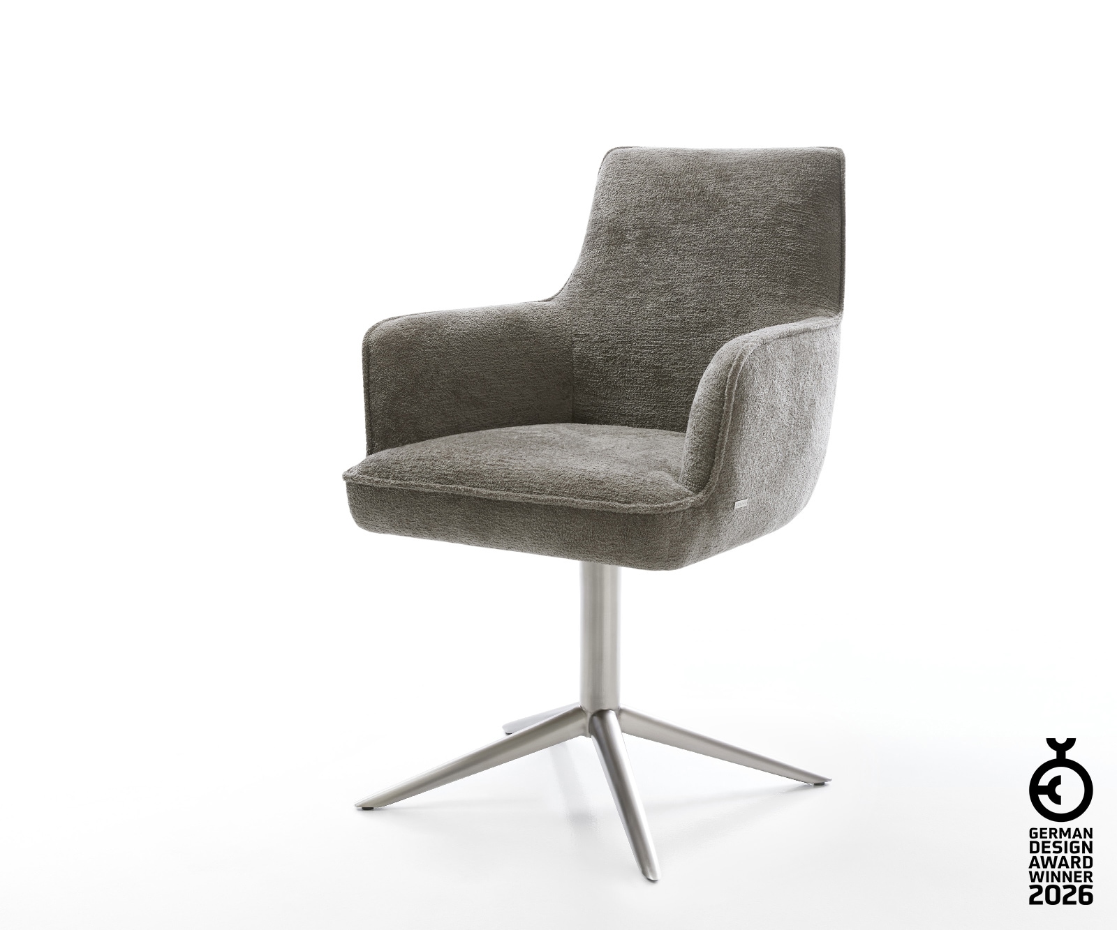 Drehstuhl Heira-Flex mit Armlehnen Bouclé Soft Schlamm Fußkreuz Edelstahl 3 günstig online kaufen