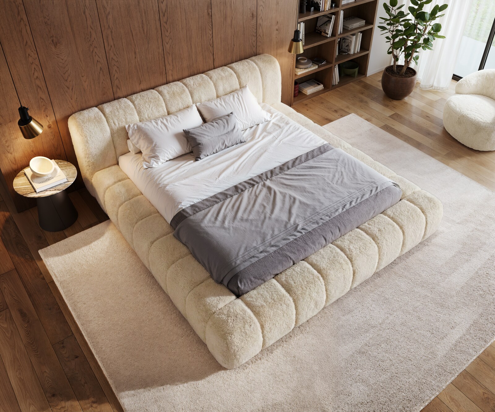 Polsterbettgestell Cutio 180x200 cm Plüsch Creme-Weiß 3