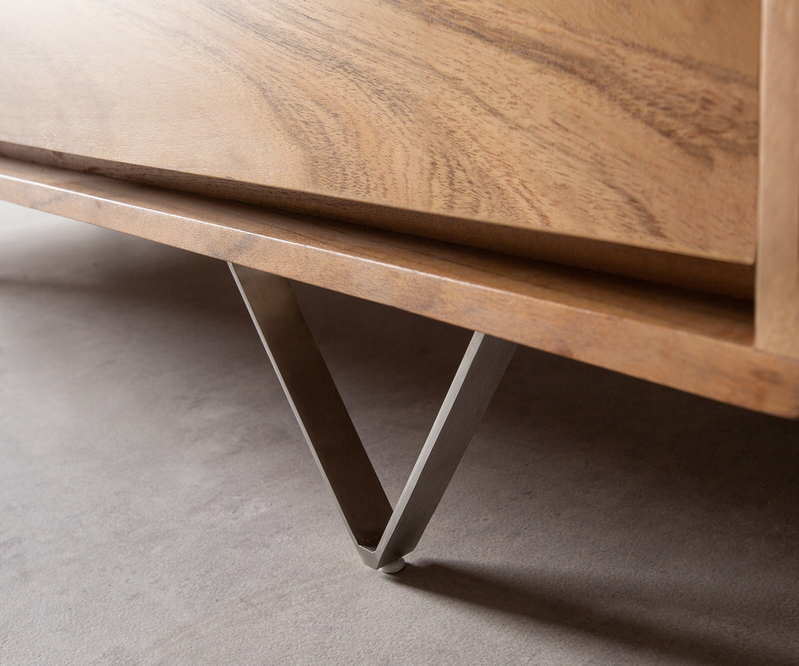 Sideboard Eloi 240x40 cm Akazie Natur 2 Türen 6 Schubladen V-Fuß Edelstahl 6
