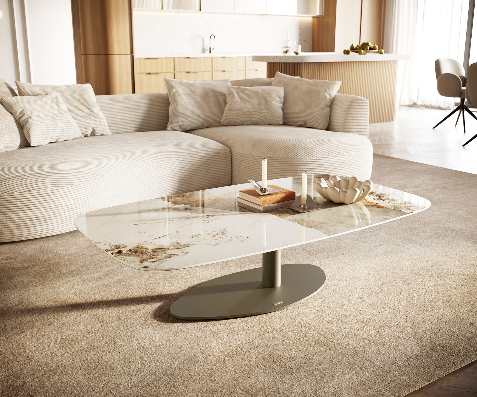 Couchtisch Edge Boot 140x80 cm Keramik Minas Melange Vibany Metall Effektfinish Titan 1