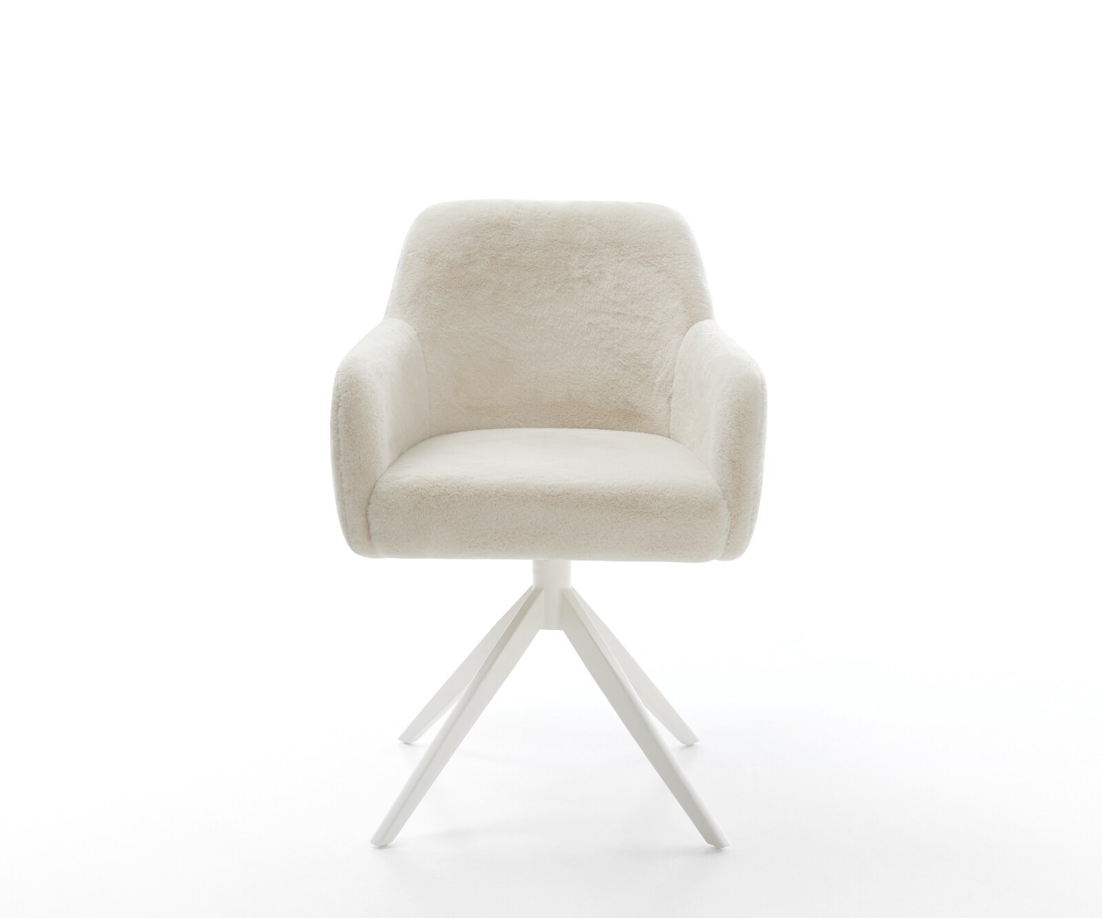 Drehstuhl Greg-Flex Plüsch Creme-Weiß Kreuzgestell breit Weiß 360° drehbar Wippfunktion Taschenfederkern 2