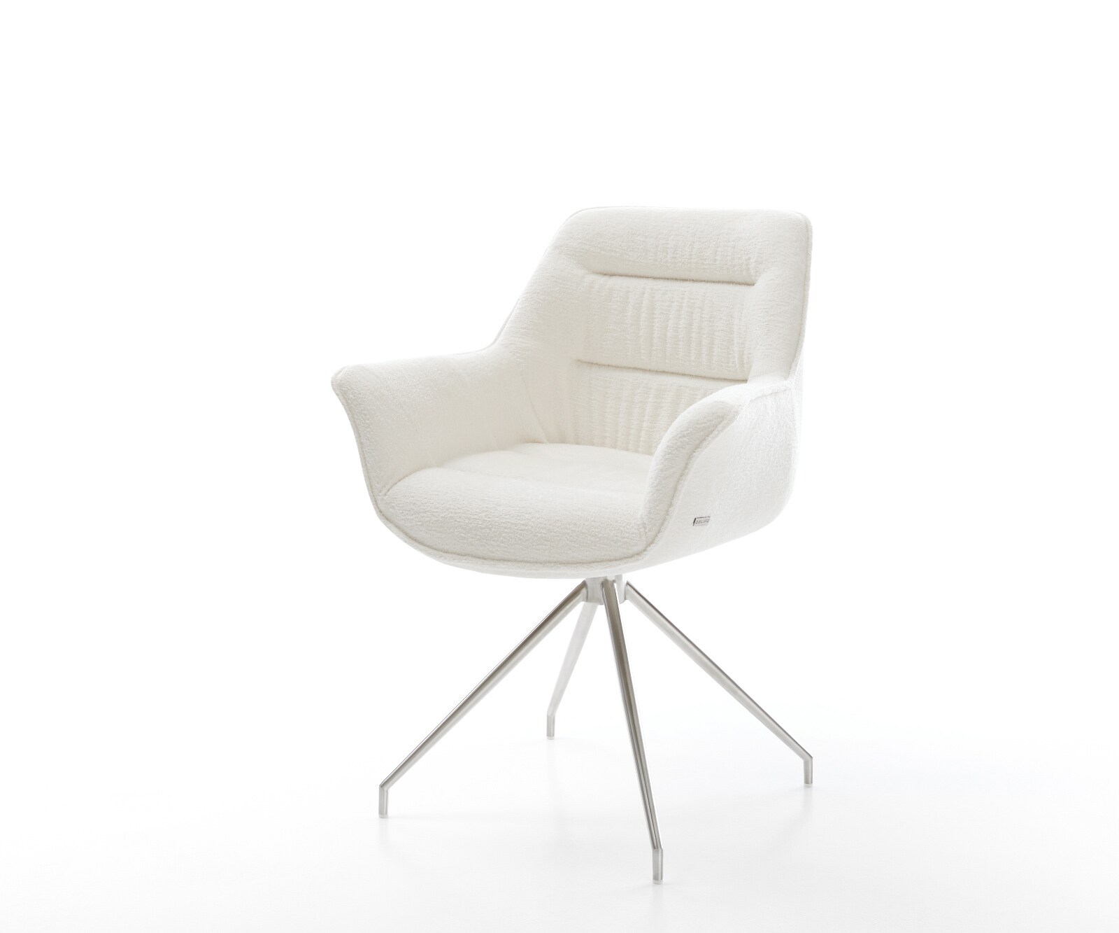 Esszimmerstuhl Kaira-Flex Bouclé Soft Beige Kreuzgestell konisch Edelstahl 1