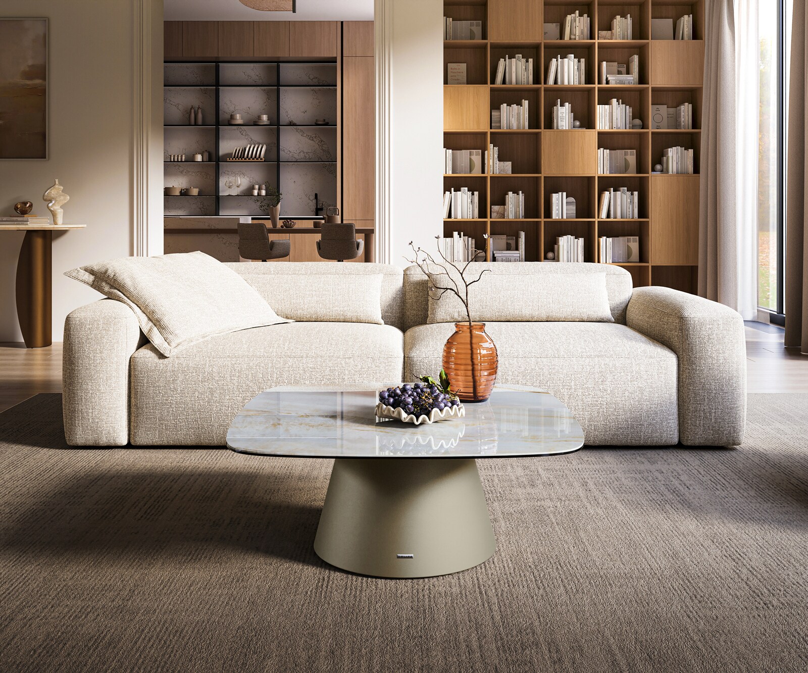 Couchtisch Edge Boot 90x90 cm Keramik Onyx Pearl Borna Effektfinish Titan 1