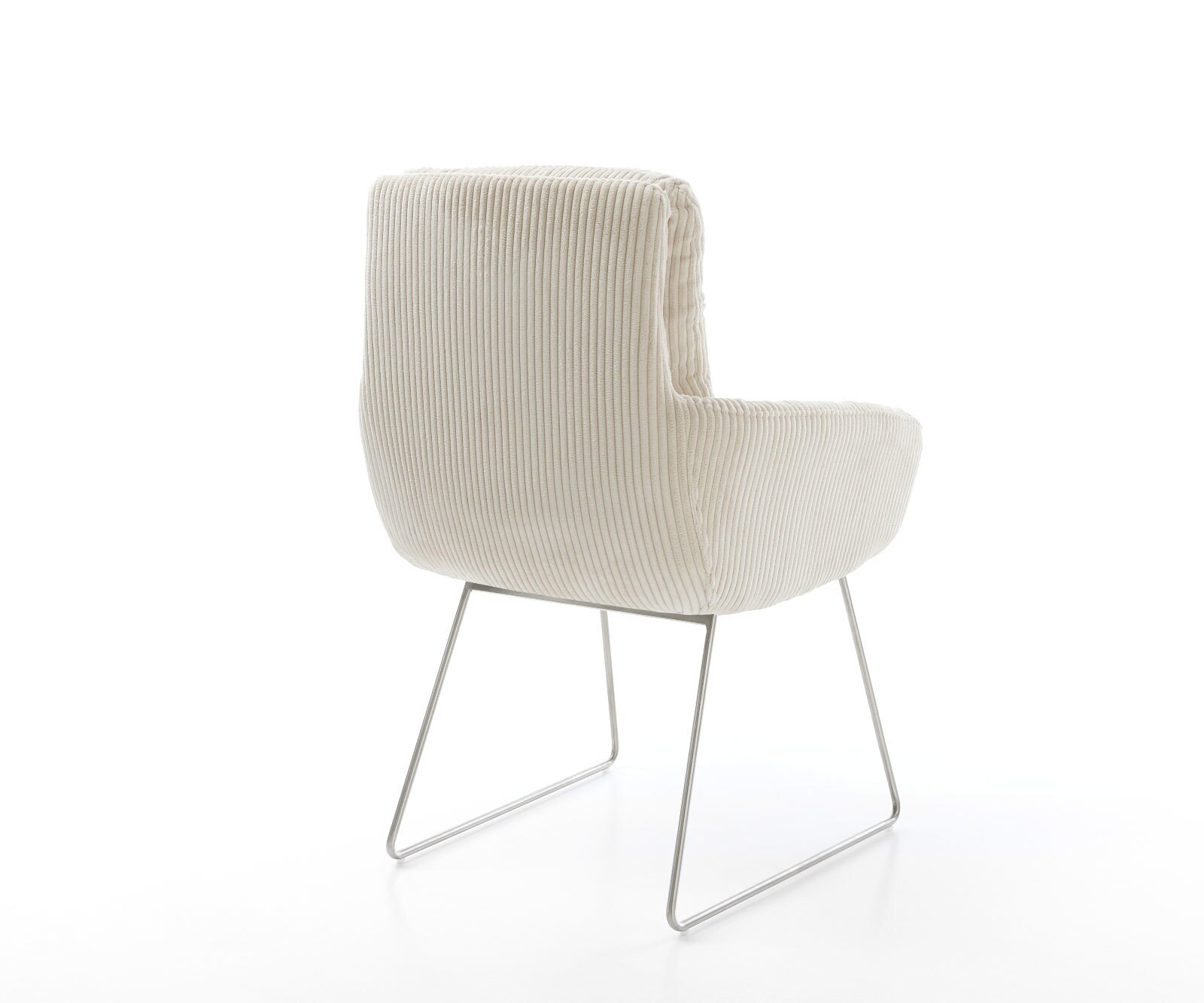 Esszimmerstuhl Abelia-Flex mit Armlehnen Cord Beige Kufengestell Edelstahl 4