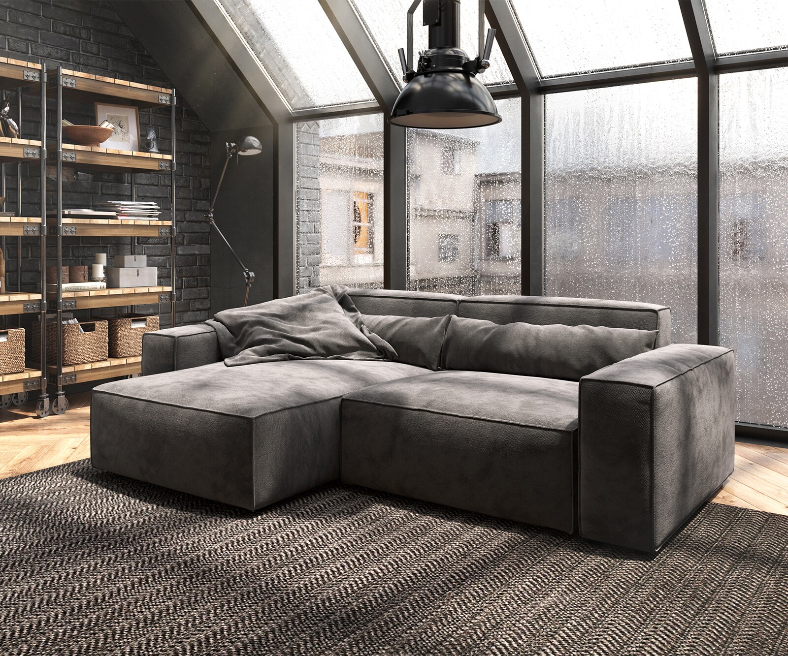 Ecksofa Sirpio 230x155 cm Mikrofaser Khakibraun Recamiere variabel