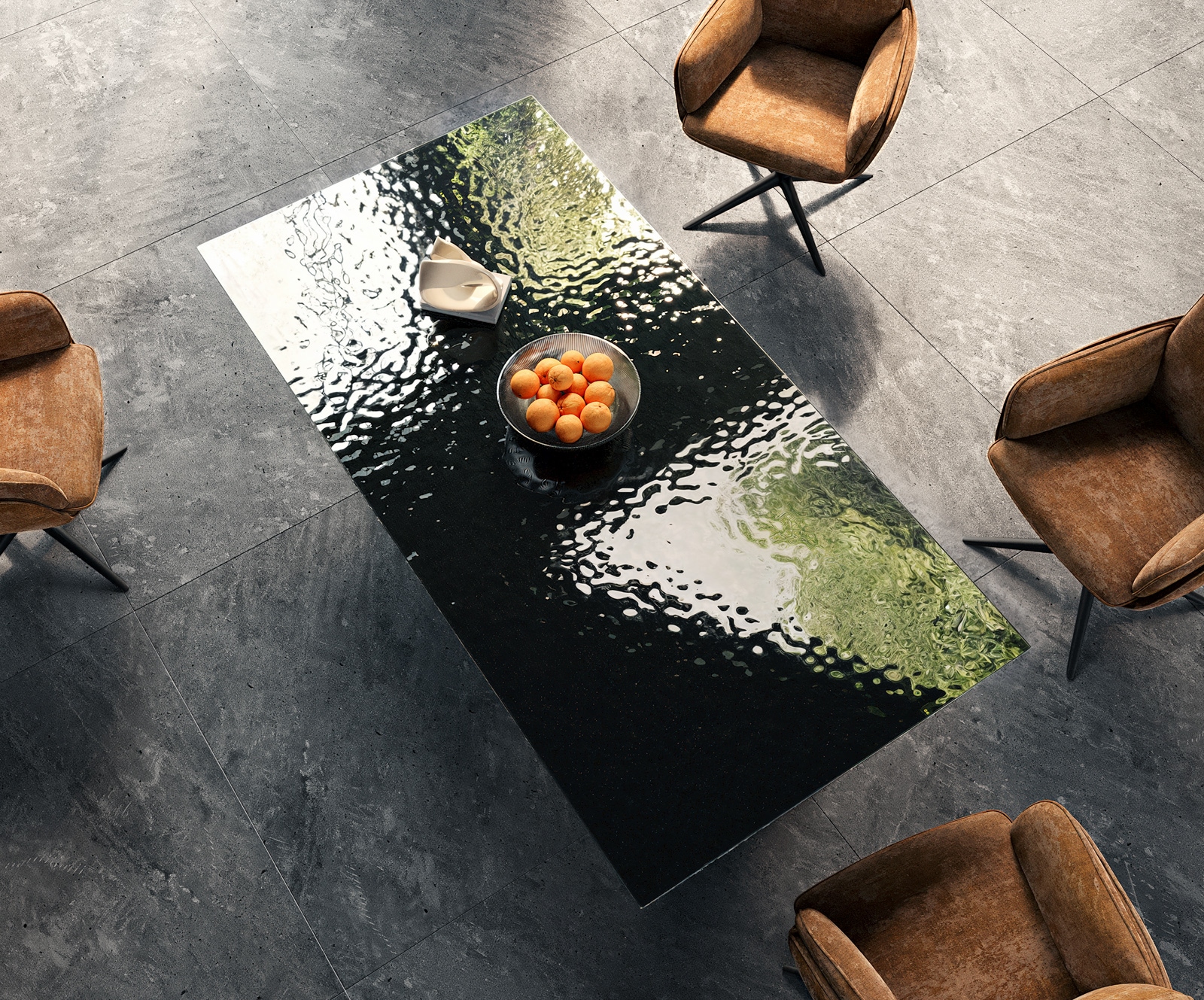 Esstisch Edge 200x100 Reliefglas Rauchschwarz 3D-Design Metall Schräg Schwarz 4 Esstisch Edge 200x100 Reliefglas Rauchschwarz 3D-Design Metall Schräg Schwarz 4
