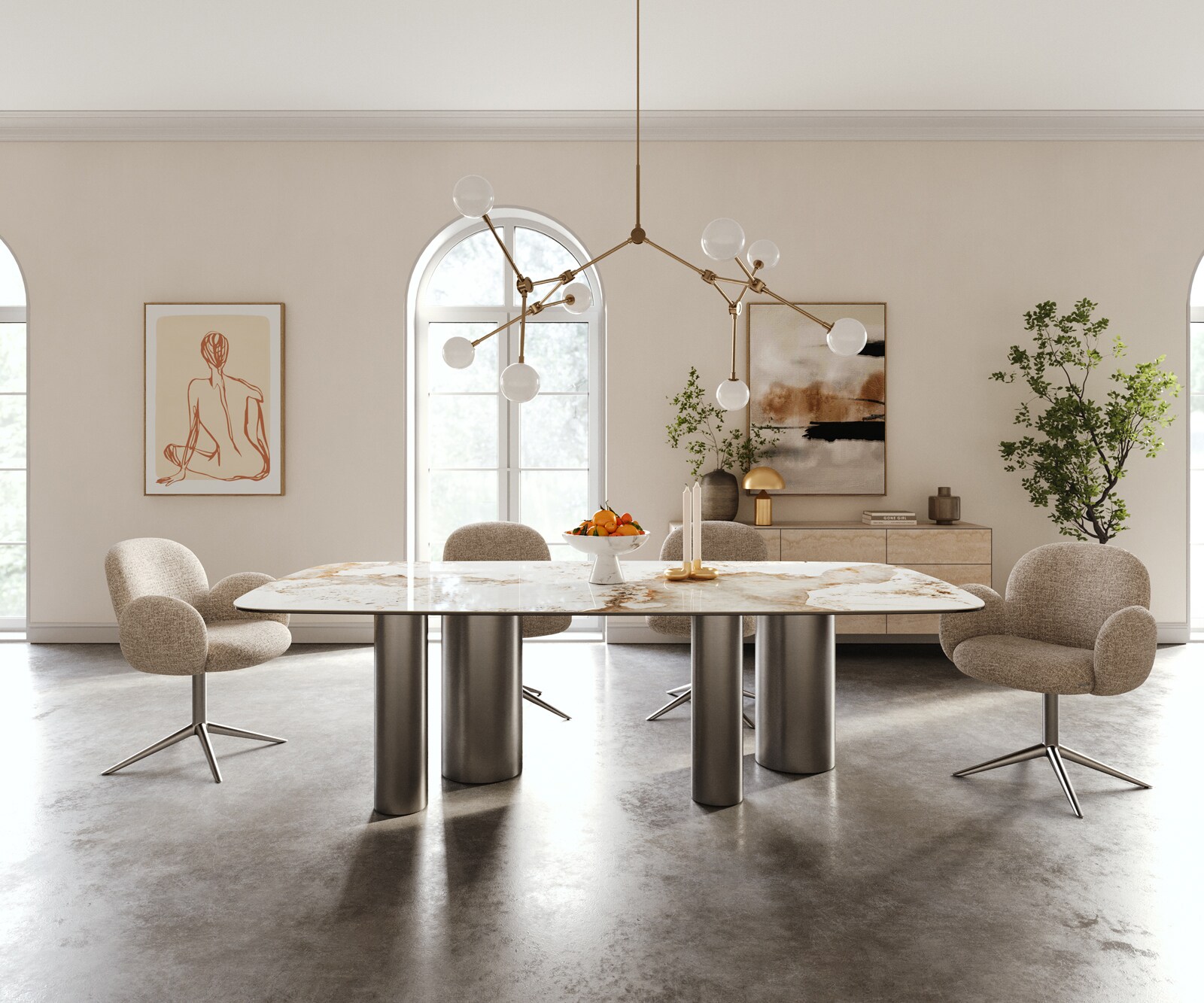 Esstisch Edge Boot 240x120 cm Keramik Minas Melange Weiß-Beige Pilier Edelstahl Graphit 2