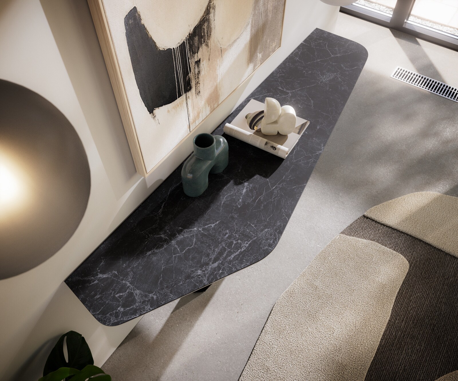 Konsolentisch Edge Polygonal 180x50 cm Keramik Laminam® Nero Greco Anthrazit Zentharo Metall Schwarz 5