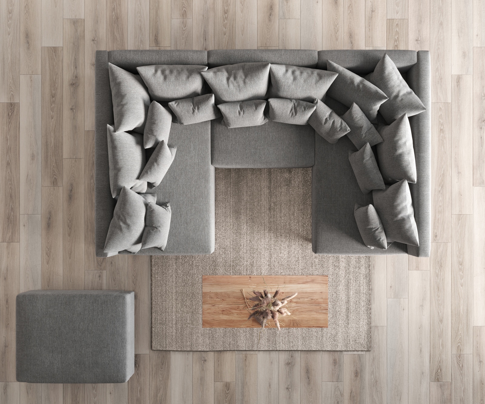 Wohnlandschaft Clovis Grau modular Flachgewebe Hocker  5 Wohnlandschaft Clovis Grau modular Flachgewebe Hocker  5