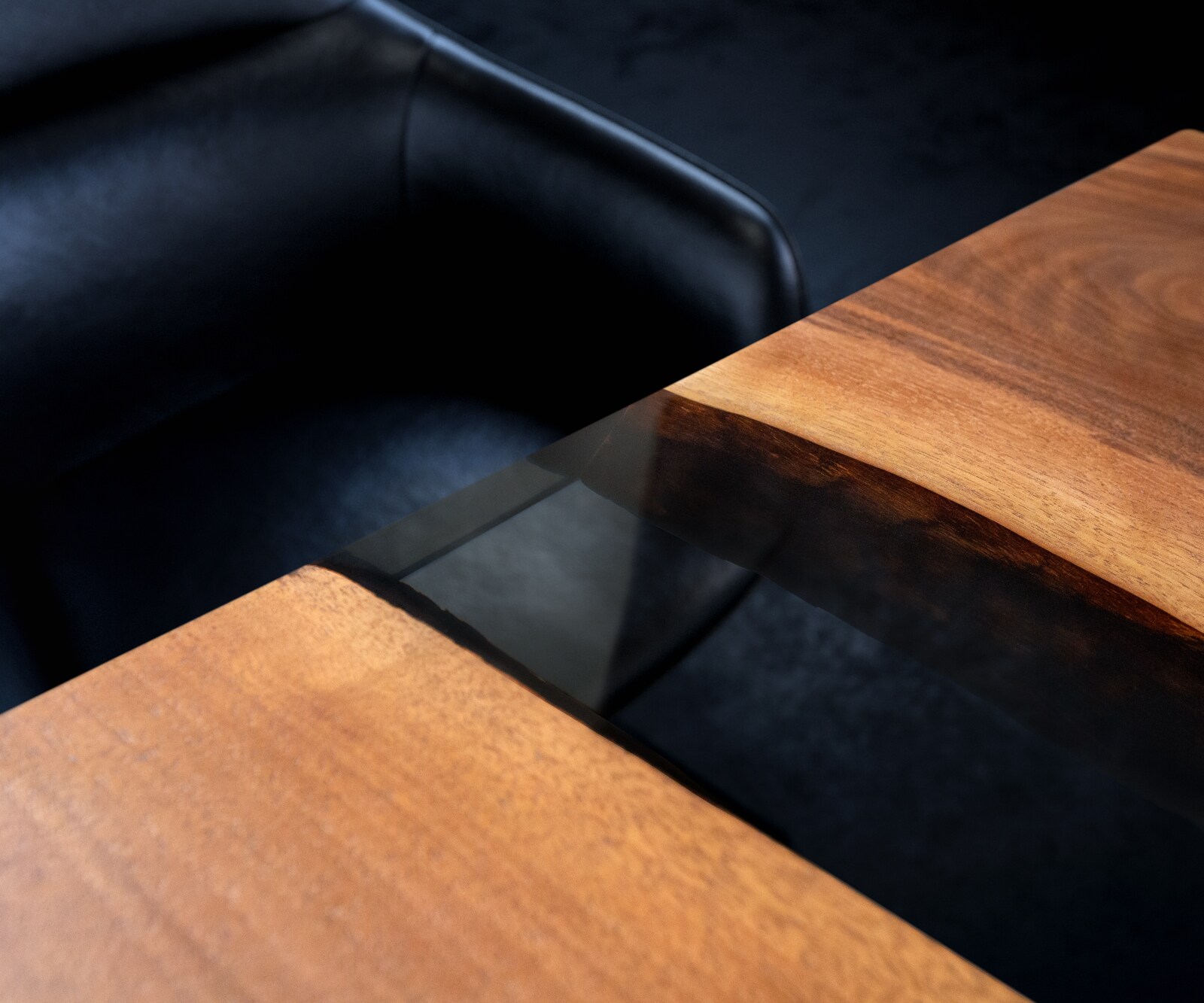 Tischplatte Walnuss Natur 200 cm Epoxid Schwarz-Transparent Unikat Nr. 32338 5