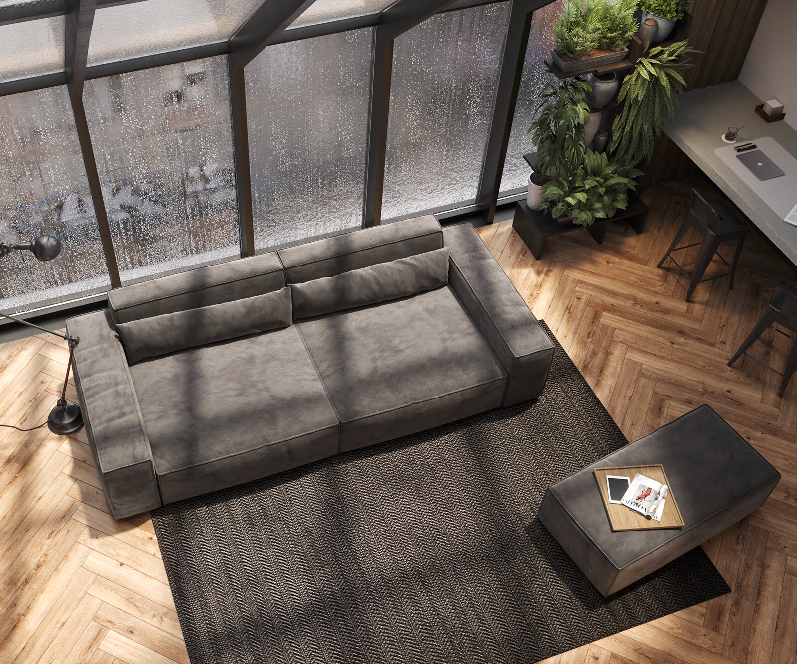 Big-Sofa Sirpio XL 270x130 cm Mikrofaser Khakibraun mit Hocker 4