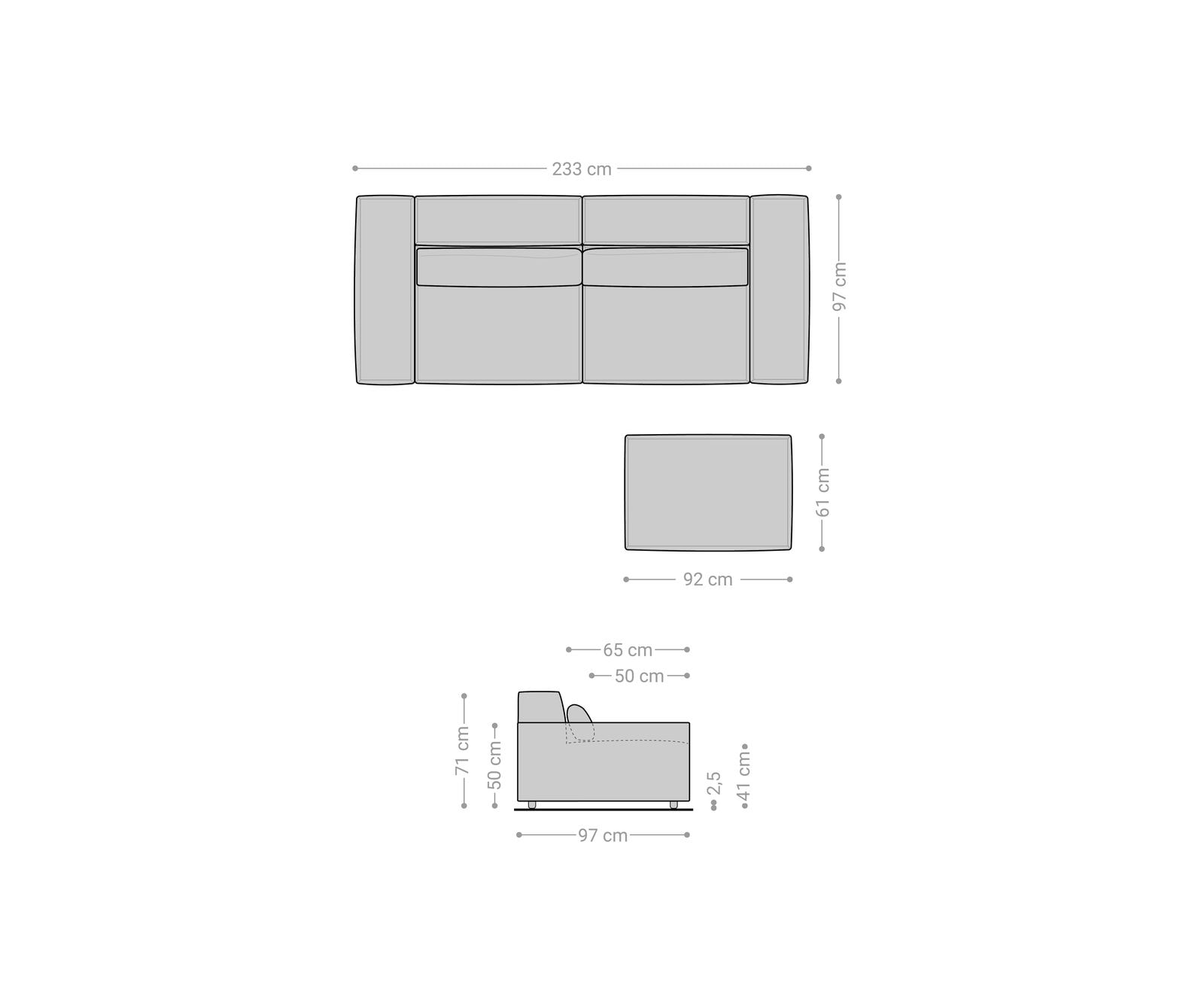 Big-Sofa Sirpio 230x95 cm Cord Beige mit Hocker 7