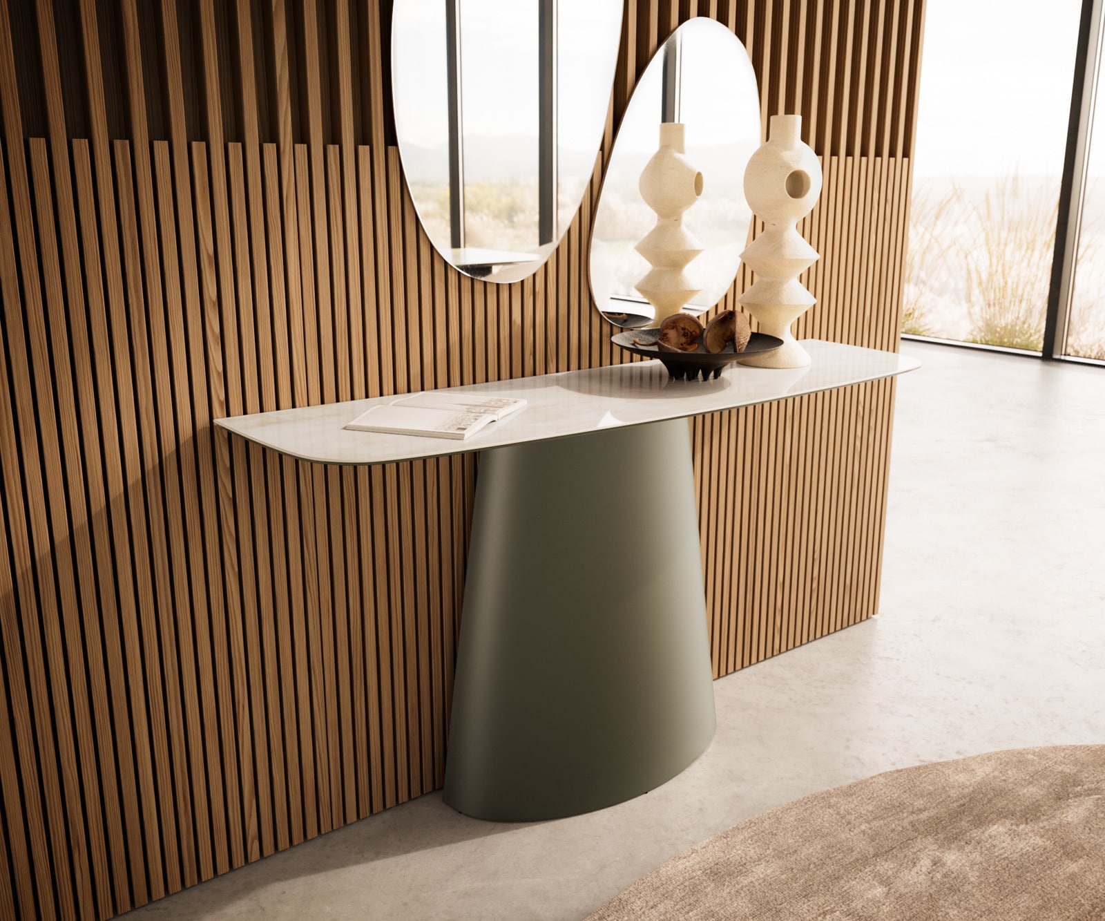 Konsolentisch Edge Boot 140x40 cm Keramik Onyx Champagne Conos Metall Effektfinish Titan