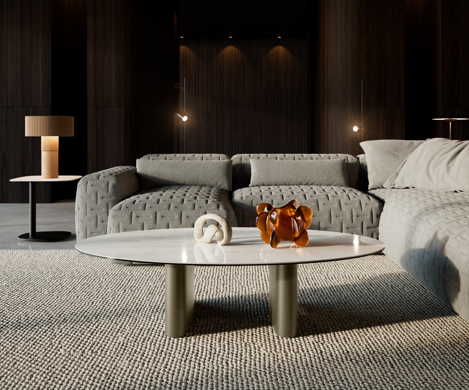 Couchtisch Edge Oval 135x80 cm Keramik Onyx Champagne Ovada Effektfinish Titan 2