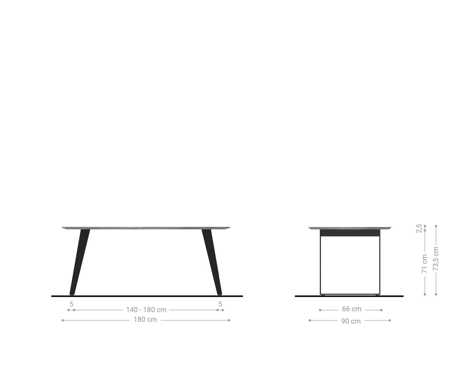 Esstisch Edge Boot 180x90 Akazie Natur Edelstahl Schräg Schweizer Kante 5