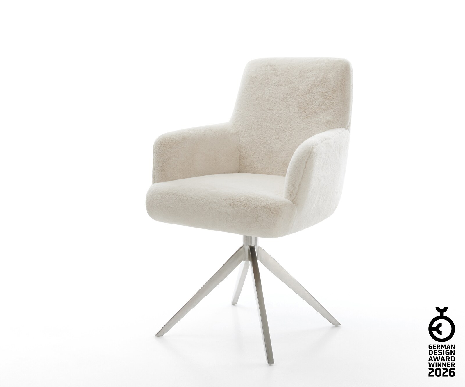 Drehstuhl Heira-Flex mit Armlehnen Plüsch Creme-Weiß Kreuzgestell breit Ede günstig online kaufen