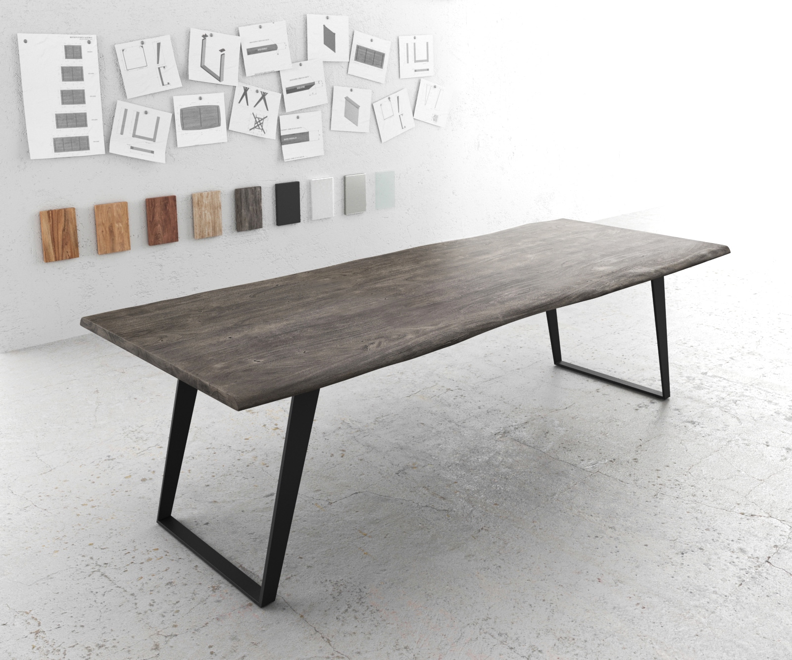 Esstisch Edge 260x100 Akazie Platin Metall Schräg Live-Edge Esstisch Edge 260x100 Akazie Platin Metall Schräg Live-Edge