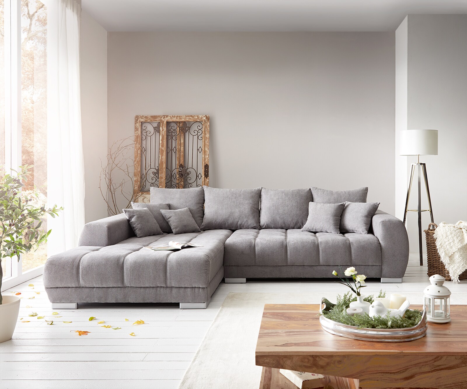 Ecksofa Josea 300x220 cm Mikrofaser Steingrau Recamiere links 1