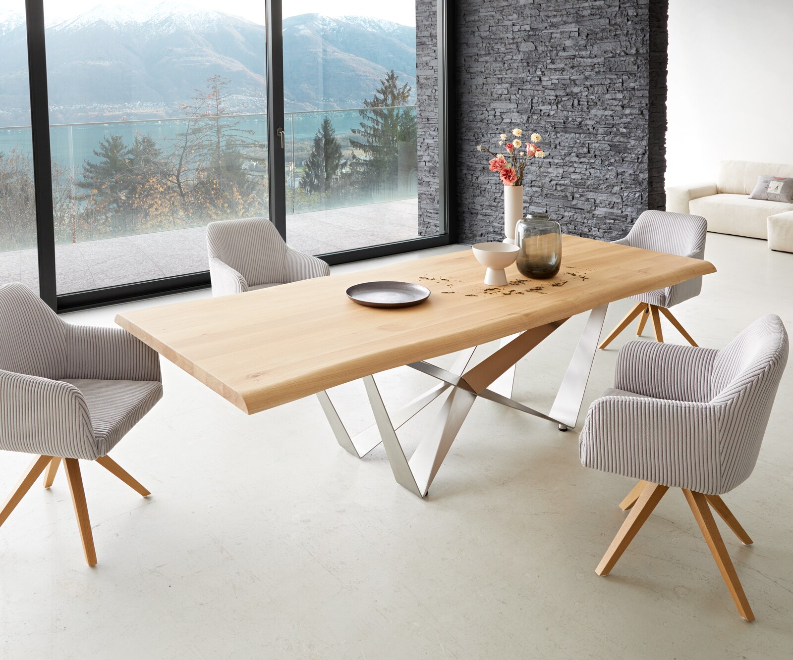 Esstisch Edge 260x100 Eiche Natur Spider Flachstahl Edelstahl Live-Edge 6