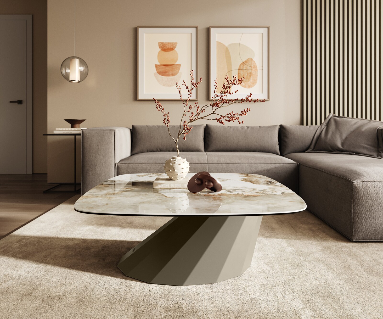 Couchtisch Edge Boot 90x90 cm Keramik Minas Melange Parabi Metall Effektfinish Titan 2