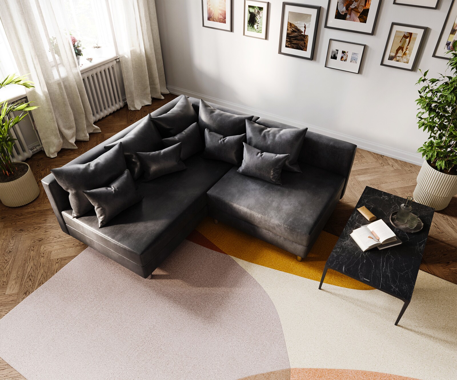 Ecksofa Clovis Anthrazit Antik Optik Ottomane Rechts Modulsofa 3